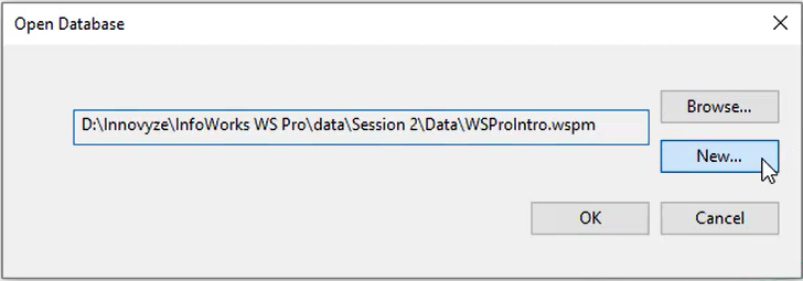 The Open Database dialog box with New selected.