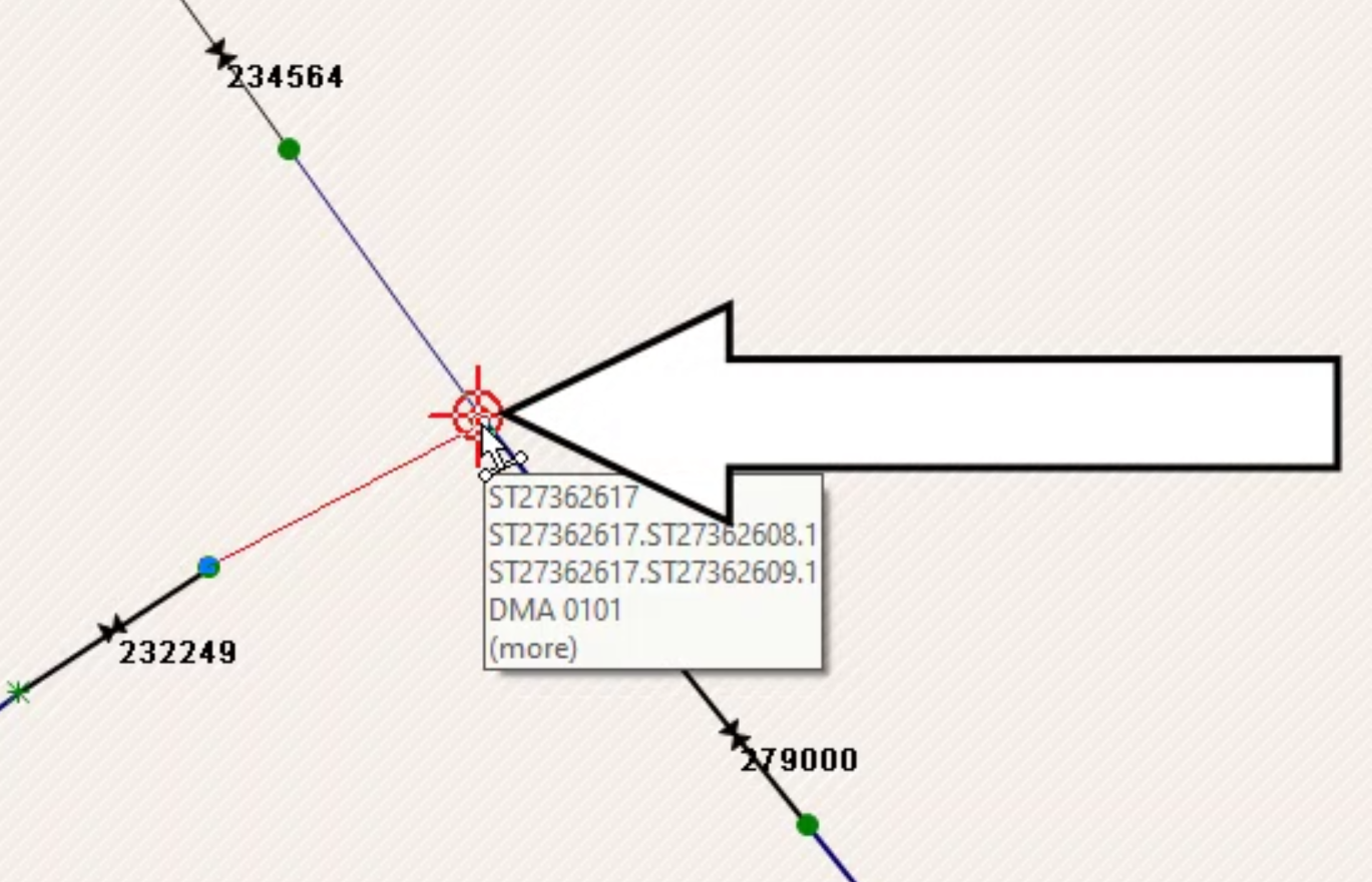 The GeoPlan with the newly created link in red and the end node placement called out.