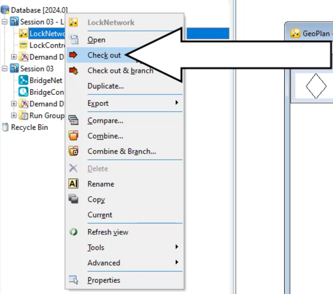 The LockNetwork shortcut menu with Check out called out and selected.