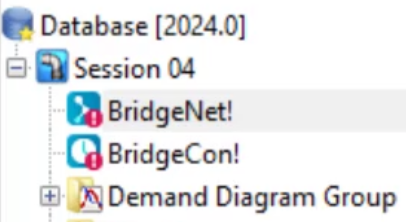 In the Model Group window, the network and control both marked with a red circle with an exclamation mark (!), indicating they have been changed.