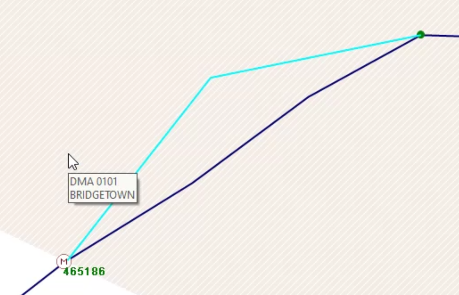 The GeoPlan with the newly created pipe bypassing the old one and highlighted in blue.