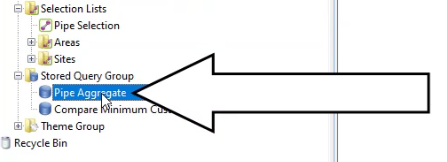 The Model Group window with Stored Query Group expanded and Pipe Aggregate selected and called out.