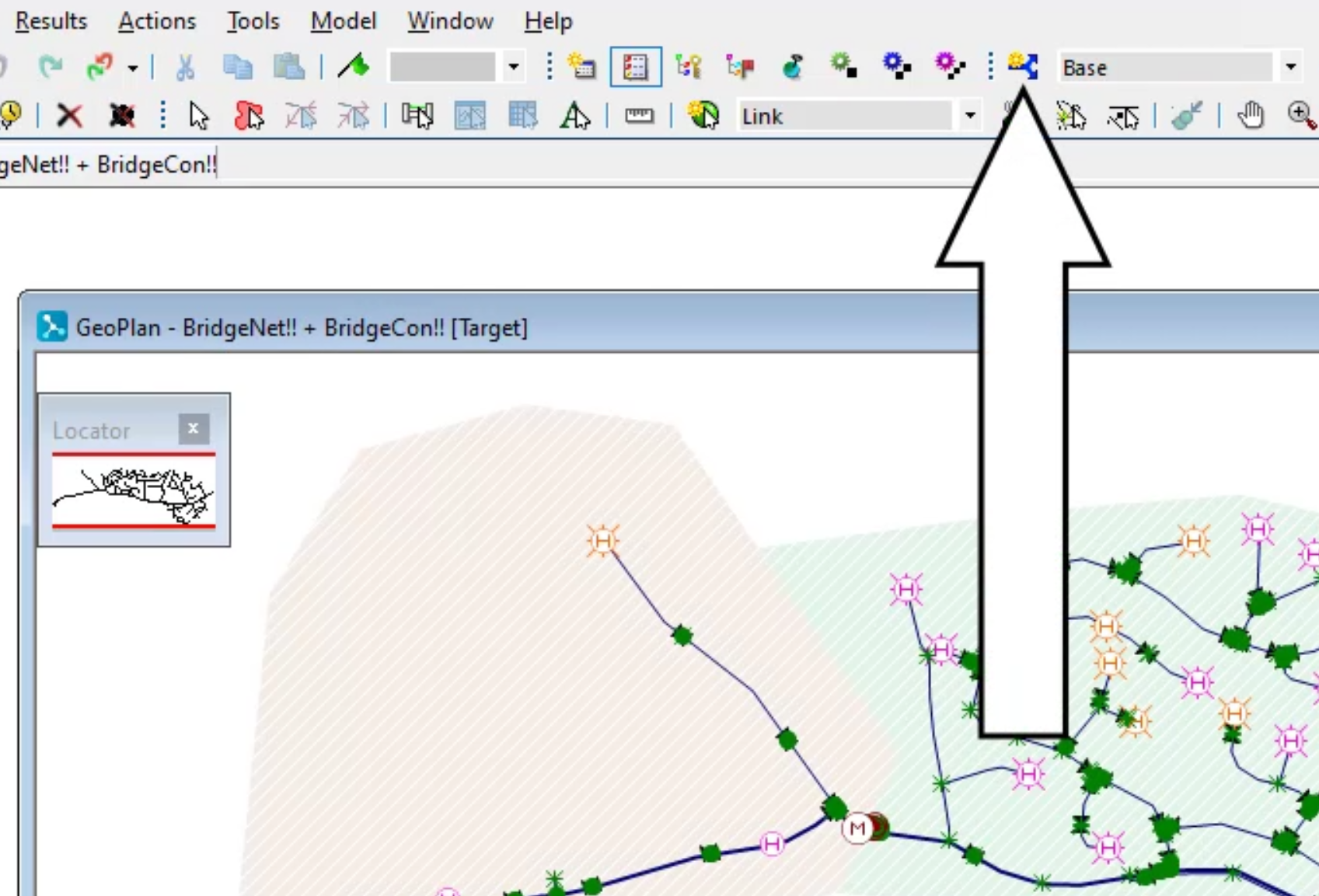 The InfoWorks WS Pro interface with the BridgeNet network open in the GeoPlan, and in the Scenarios toolbar, the Create scenario command called out.