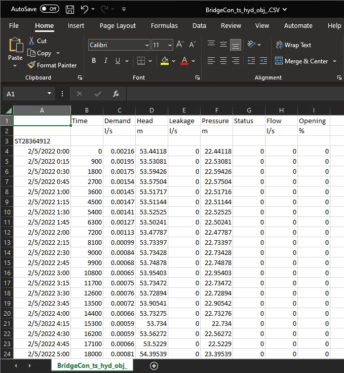 . A Microsoft Excel spreadsheet displaying data from the selected file.