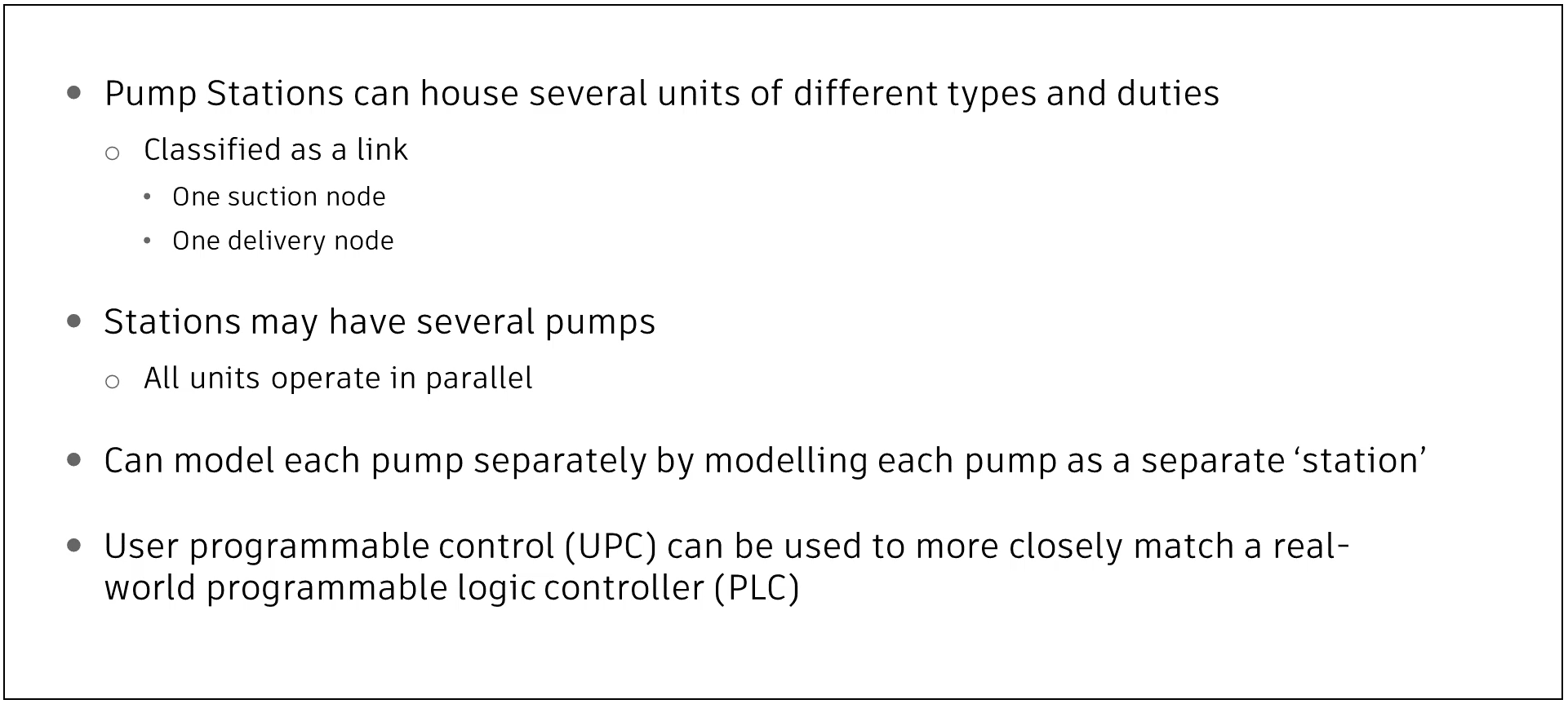 A presentation slide displaying information on pump stations.