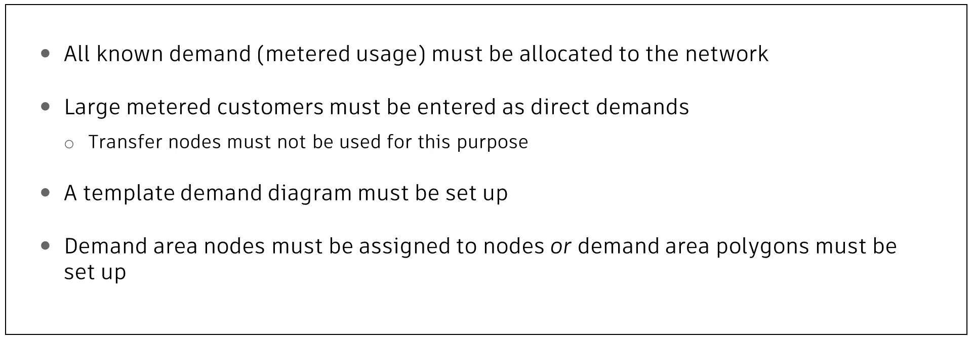 A presentation slide listing what needs to be done before performing a demand area analysis.