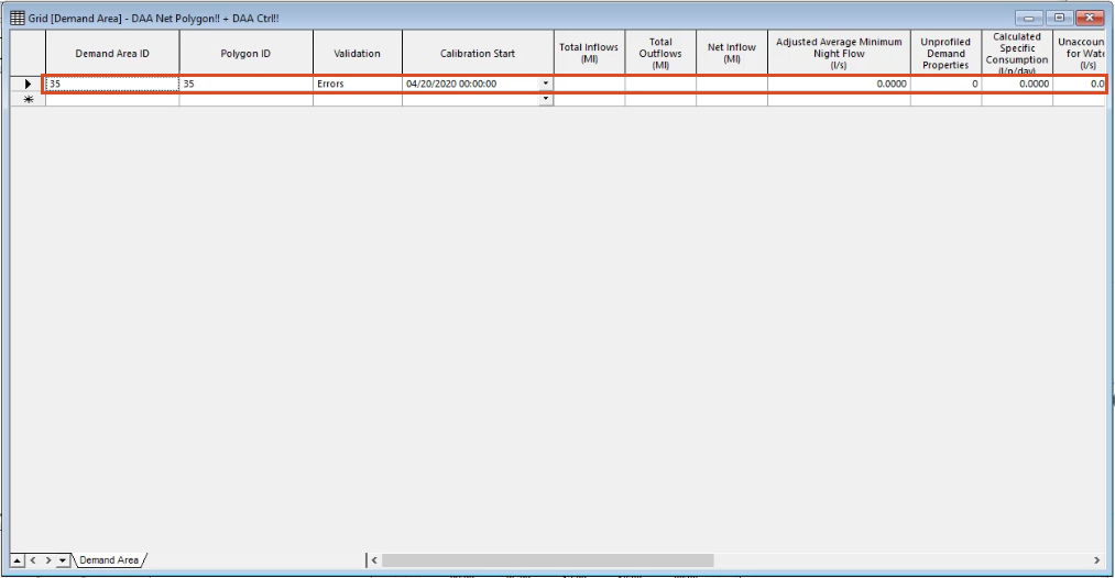 The new demand area created using polygons appears in the first row of the Grid with a Demand Area ID of 35.