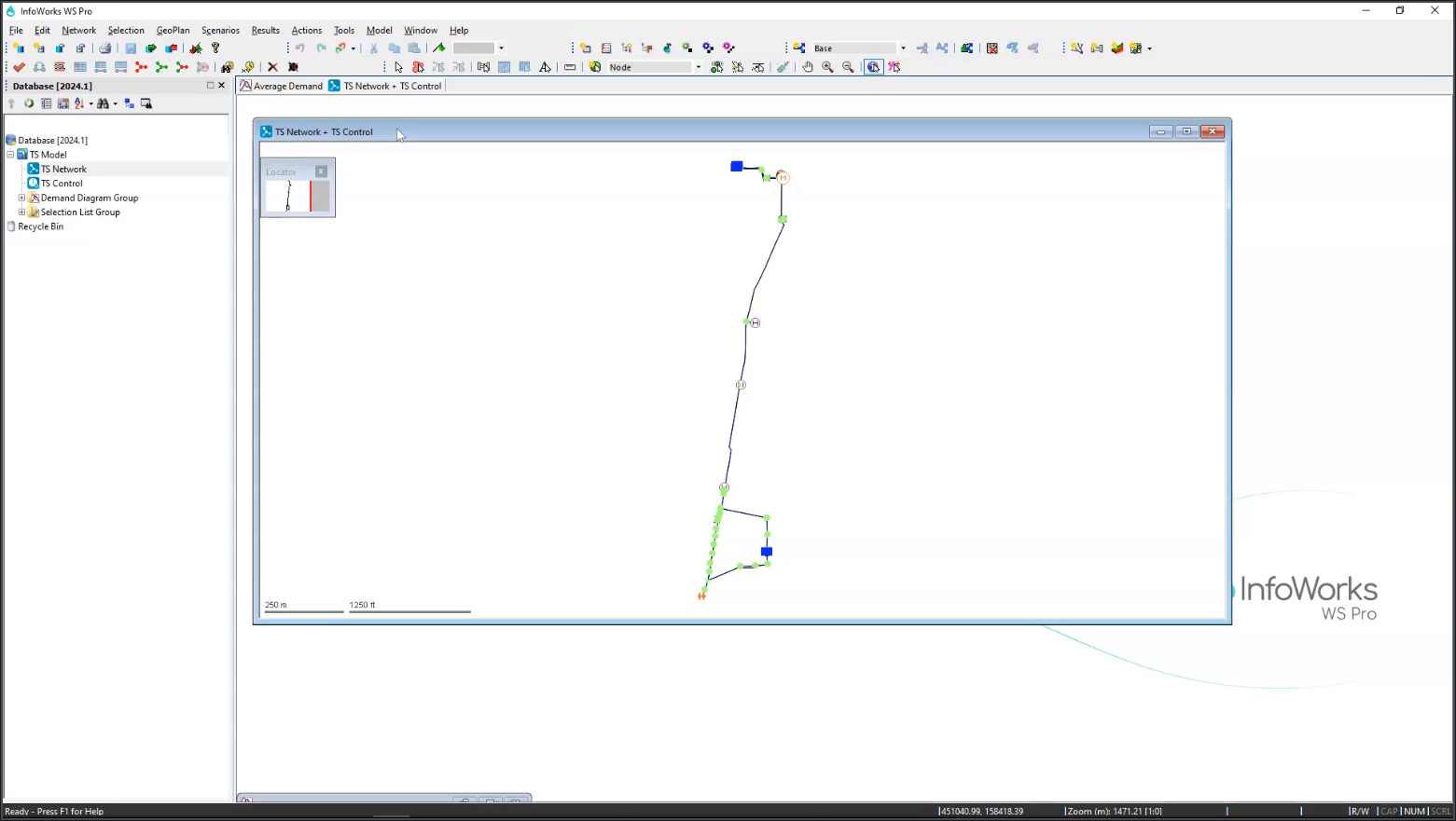 The InfoWorks WS Pro interface, with the TS Network active for this exercise.