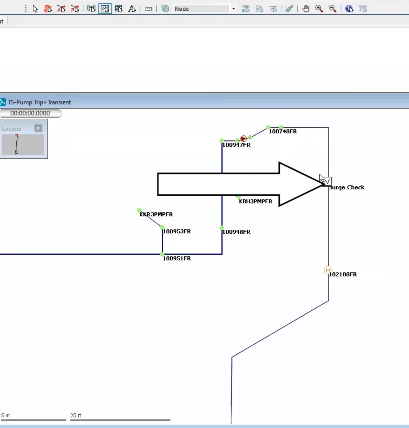 In the toolbar, the Graph tool is selected, and in the GeoPlan, the Surge Check node is highlighted.