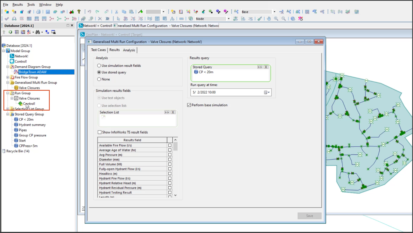 The completed run showing in the Model Group, with the GMR Configuration dialog box open as well.