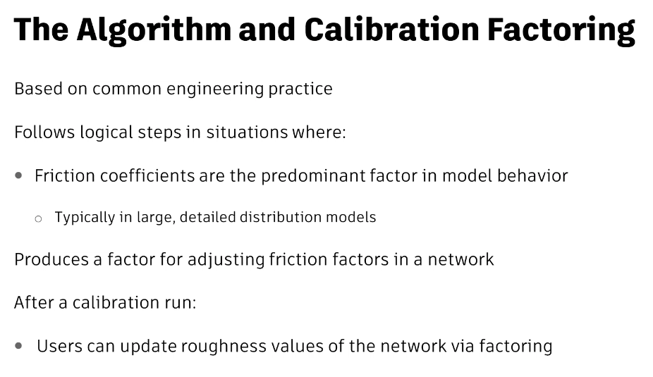 A presentation slide listing the factors of the algorithm used during the auto calibration, where friction coefficients are the predominant factor.