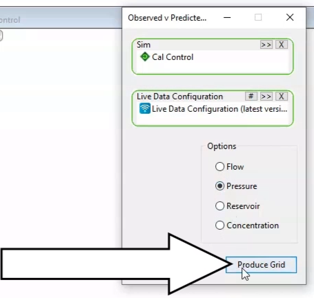 The Observed v Predicted dialog box displays with the parameters set.