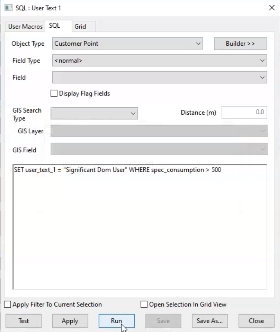 The SQL dialog box with the MDPE > 20 selection query entered and Run selected.