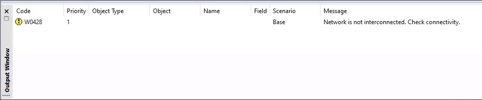 The Output Window, showing the message that the network is disconnected.