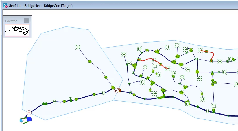 The GeoPlan with the updated pipes highlighted in red.