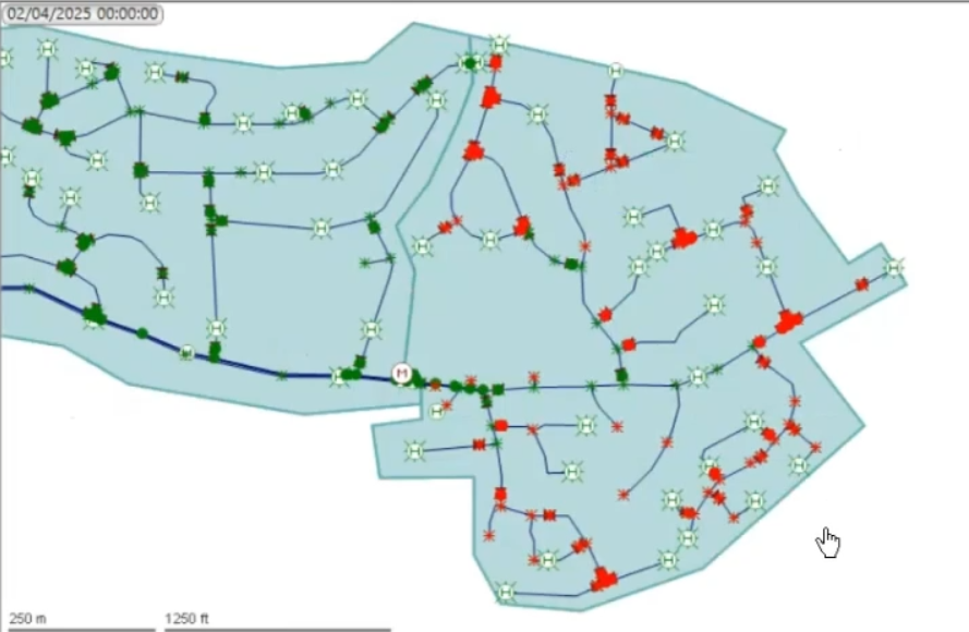 The GeoPlan, with warnings for DM0404 selected and highlighted on the map.