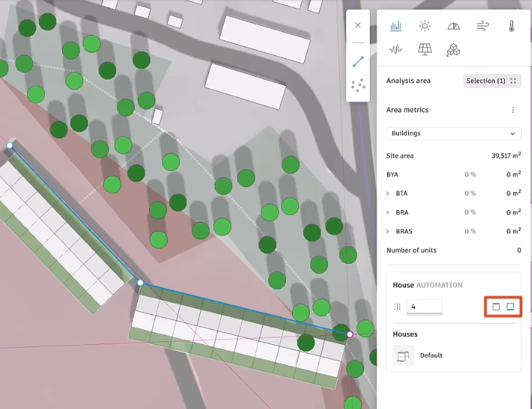 The top-right corner of the Forma canvas and right panel, with the Align left and Align right tools highlighted under the House Automation group in the right panel.