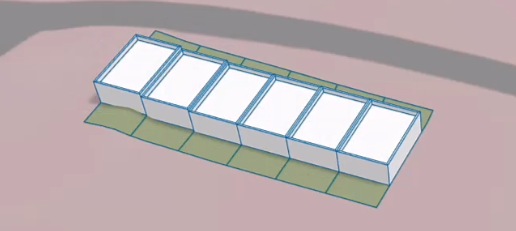 The six row houses updated to show the Garage house type.