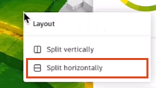 The right-click menu from the Forma canvas, showing the Split horizontally tool highlighted in red.