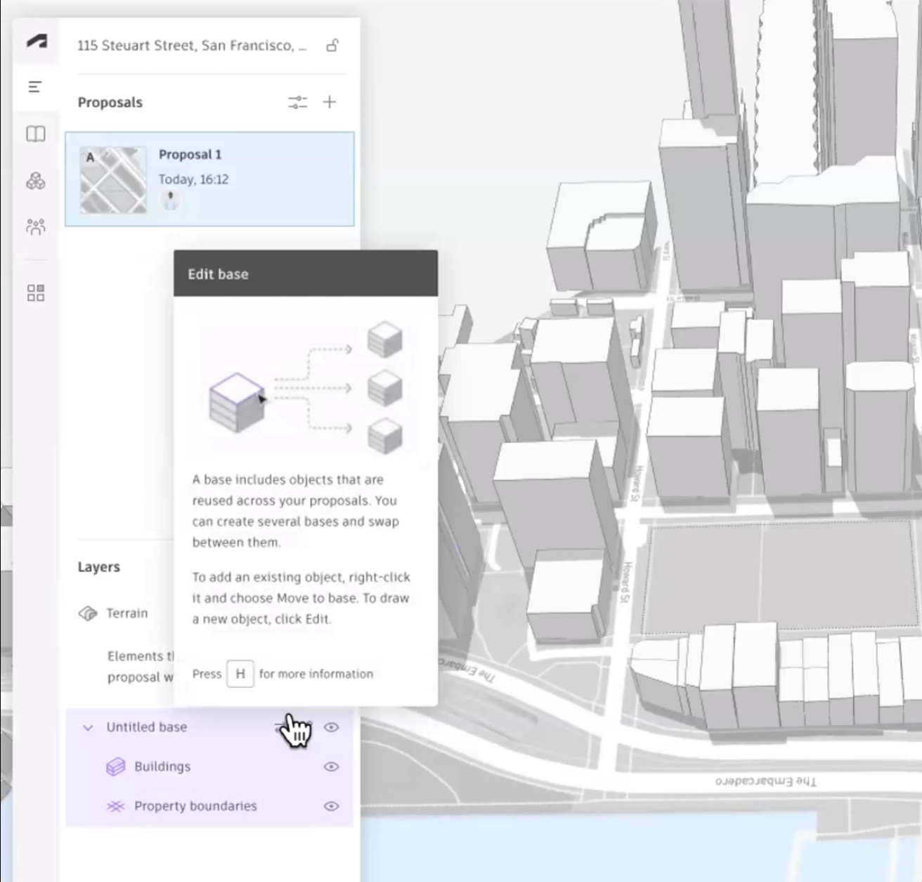 In the Navigator, a layer selected with the cursor hovering over Edit base to display details about editing the base.