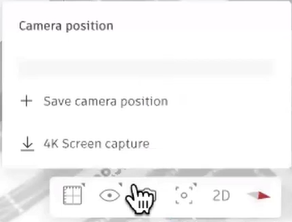 The visibility and orientation toolbar, with Camera options selected and Camera position selected from the flyout menu.