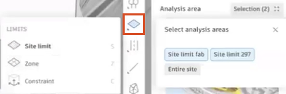 The Sun hours Design toolbar, with Zone tool selected to reveal the Limits flyout.