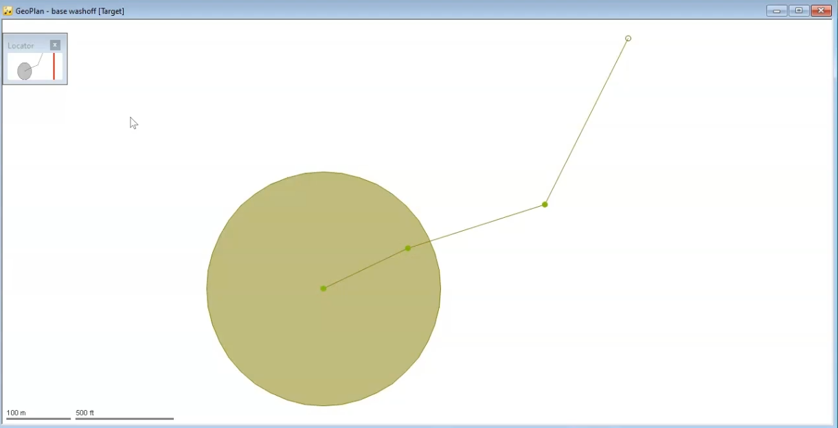 In the InfoWorks ICM interface, an example model with four manholes, three pipes, and a subcatchment.