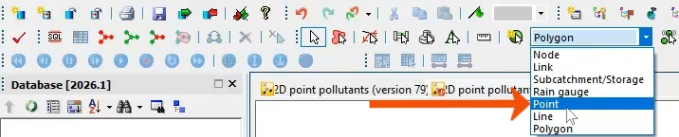 The GeoPlan Tools toolbar, with the New object type combo box expanded and Point called out and being selected.