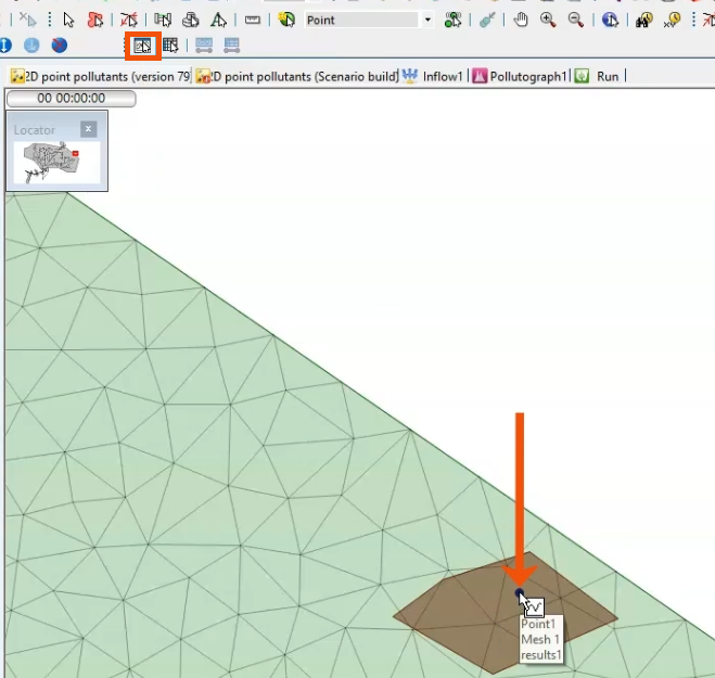 On the Results toolbar, the Graph highlighted in red, and in the GeoPlan, Point1 called out and being selected.