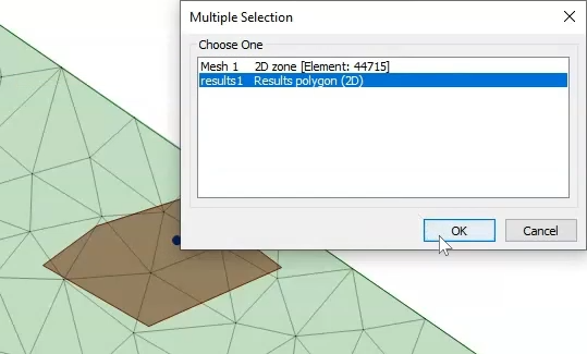 The Multiple Selection dialog, with the Results polygon highlighted and OK being selected.