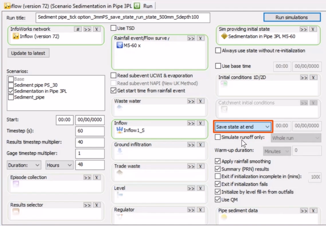 In the Run dialog box, Save state at end highlighted in red.