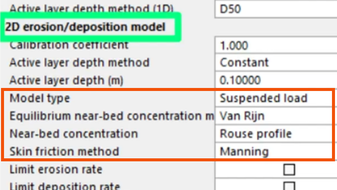 In Properties, the Model type set to Suspended load and the three corresponding parameters now available, all highlighted in red.