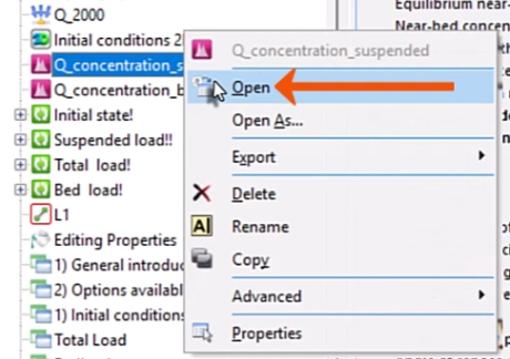 In the Explorer, the expanded context menu for the pollutograph, with Open called out and being selected.