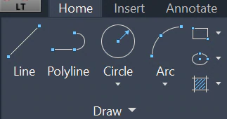 The draw tab with basic objects