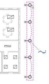 In the parking lot area of the plan view, the selected circuit for the five Street Light fixtures represented by dotted lines.