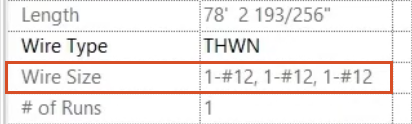 In the circuit Properties, the increased Wire Size highlighted in red.