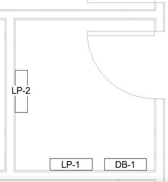 In the plan view, the new panel board placed, with the tag edited to LP-2.