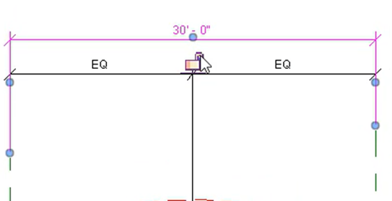 In the zoomed-in Ref. Level view, the lock icon is being clicked to lock the placed overall horizontal dimension, with the value set to 30 feet.