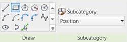 In the Draw panel of the ribbon, Rectangle is selected, with the Subcategory set to Position.