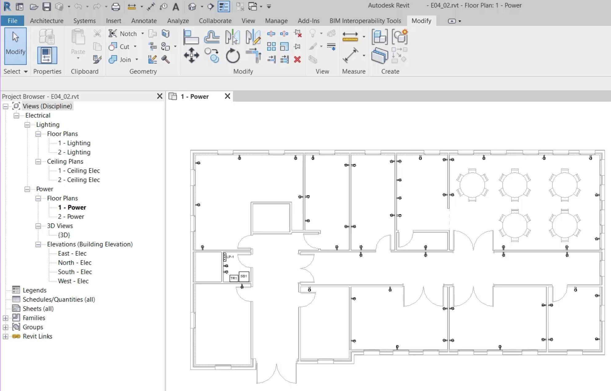 In the Revit interface, the project for this example open to the 1 – Power view.