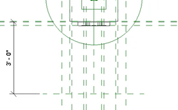 In the Ref. Level view, a placed and dimensioned horizontal reference plane positioned at 3' – 0" from the front face of the switchboard.