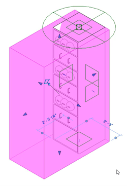 In View 1, a 3D view of the selected extrusion.