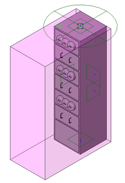 In the Family Editor, the visual style changed to Shaded to see the effect of the new material applied to the clearance zone.