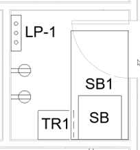 In the zoomed-in plan view, the visible clearance zone in the electrical room.