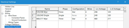 In the Electrical Settings window, with Distribution Systems selected and displayed in the adjacent table.