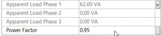 In Properties, the Power Factor value set to 0.95.