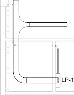 In the plan view, from the panel board, a short run of cable tray drawn with a small branch.