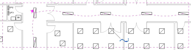 In the 1 - Lighting Tagged view, the hallway circuit is highlighted as selected.