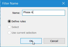 In the Filter Name popup, a filter name entered for this example, with OK selected.