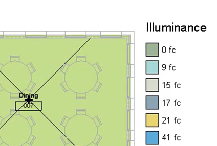 In the view, the color fill legend now titled, “Illuminance” to the right in the image, with a portion of the view on the left.-->